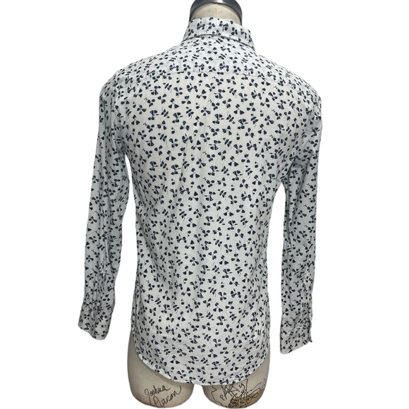 Club Monaco Navy Blue Floral Print White Long Sleeve Button Up. Slim Fit Med - Picture 3 of 12